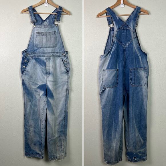 Vintage GAP Women's Small 1990's Bib Overalls Distressed Denim Baggy Blue Y2K - Picture 1 of 12